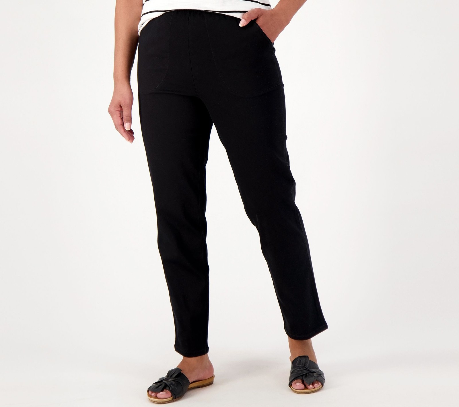 Denim & Co. Women's Pants Sz M Original Waist Side Pocket Pant-Core Black