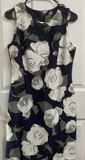 Taylor Womens Sleeveless Sheath Stretch dress Navy W/white Flowers Wedding Sz 8