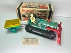 MARX 1950's CLIMBING TRACTOR SET SPARKLING TIN NIB WINDUP TOY GREEN WITH BOX