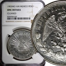 Mexiko Silber 1903 Mo AM Peso NGC UNC DETAILS KM# 409.2 (030)