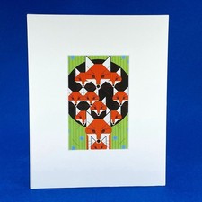Foxes Fox Family Charley Harper Foxsimilies Matted Art Postcard White Style B