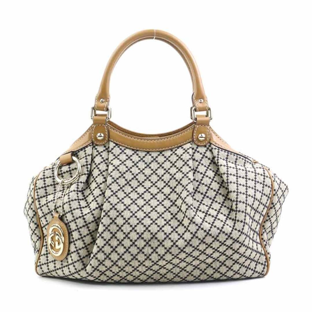 GUCCI Sookie Diamante Canvas Leather Handbag Brown Black Used