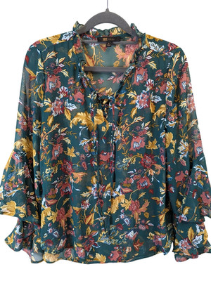 Frye Small Floral Prairie Peasant Top Bell Sleeve Boho Cottagecore Blouse Top