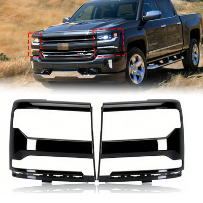 Pair For Chevy Silverado 1500 2016-2018 Black Headlight Trim Bezel Cover Bracket