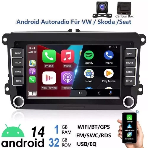 Per VW Golf 5 6 Plus Touran Caddy Jetta autoradio Android 14 Apple Carplay NAVI - Foto 9 di 22