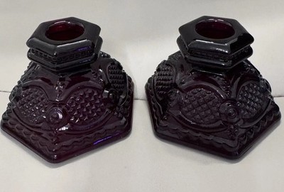 Avon 1876 Ruby Red Cape Cod Collection Candle Stick Holders, Vintage, 2.5''