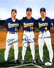 BREWERS Robin Yount Paul Molitor Jim Gantner signed 8x10 photo JSA COA AUTO Trio