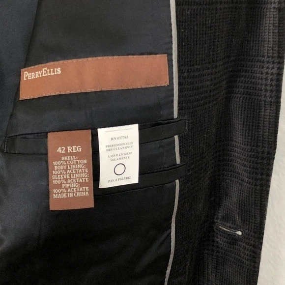 Chaqueta Blazer A Cuadros Terciopelo Perry Ellis Nueva Sin Etiquetas Talla 42R Gris Tonal Calce Clásico Nueva Foto 4 de 4