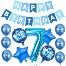 Boy 7th Birthday Decorations Blue Age 7 Happy Birthday Banner Party Balloon set