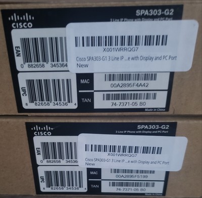 Lot of 2 Cisco SPA303-G1, 3 line IP phone with display &  PC port & Power Supply