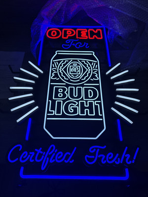 Bud Light LED Beer OPEN Motion Sign lighted neon red white blue