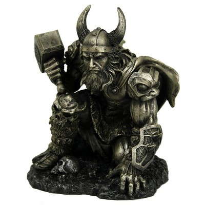 Bronze Optik Thor & Hammer Mjolnir Statue Gothic Skulptur Fantasy Kunst Figur