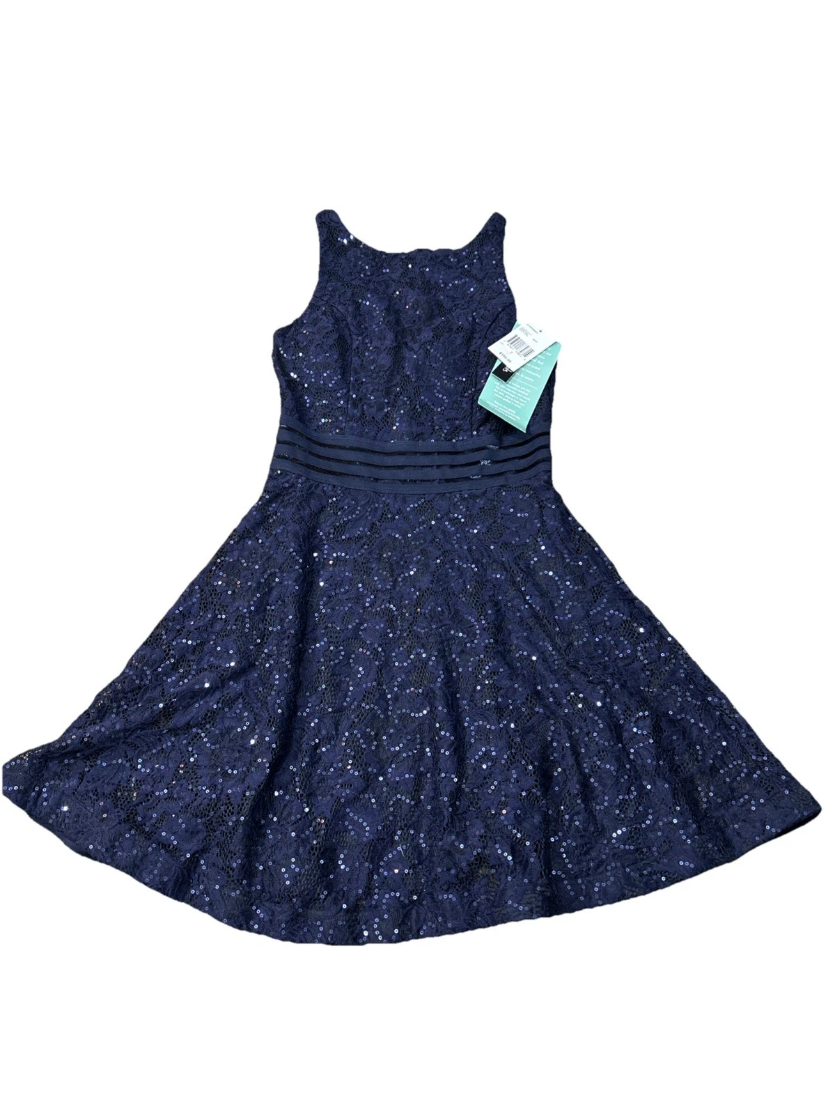 Speechless Fit & Flare Navy Blue Sleeveless Sequin Floral Dress Youth Size 7 NWT