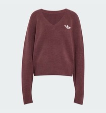 Adidas ESS Knit V-Neck Sweater Quiet Crimson White size M IA4443 Women's