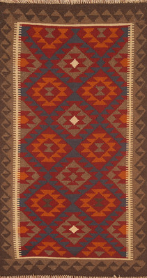 Reversible Wool Kilim Oriental 7 ft Runner South-western Flat weave Carpet 3x7