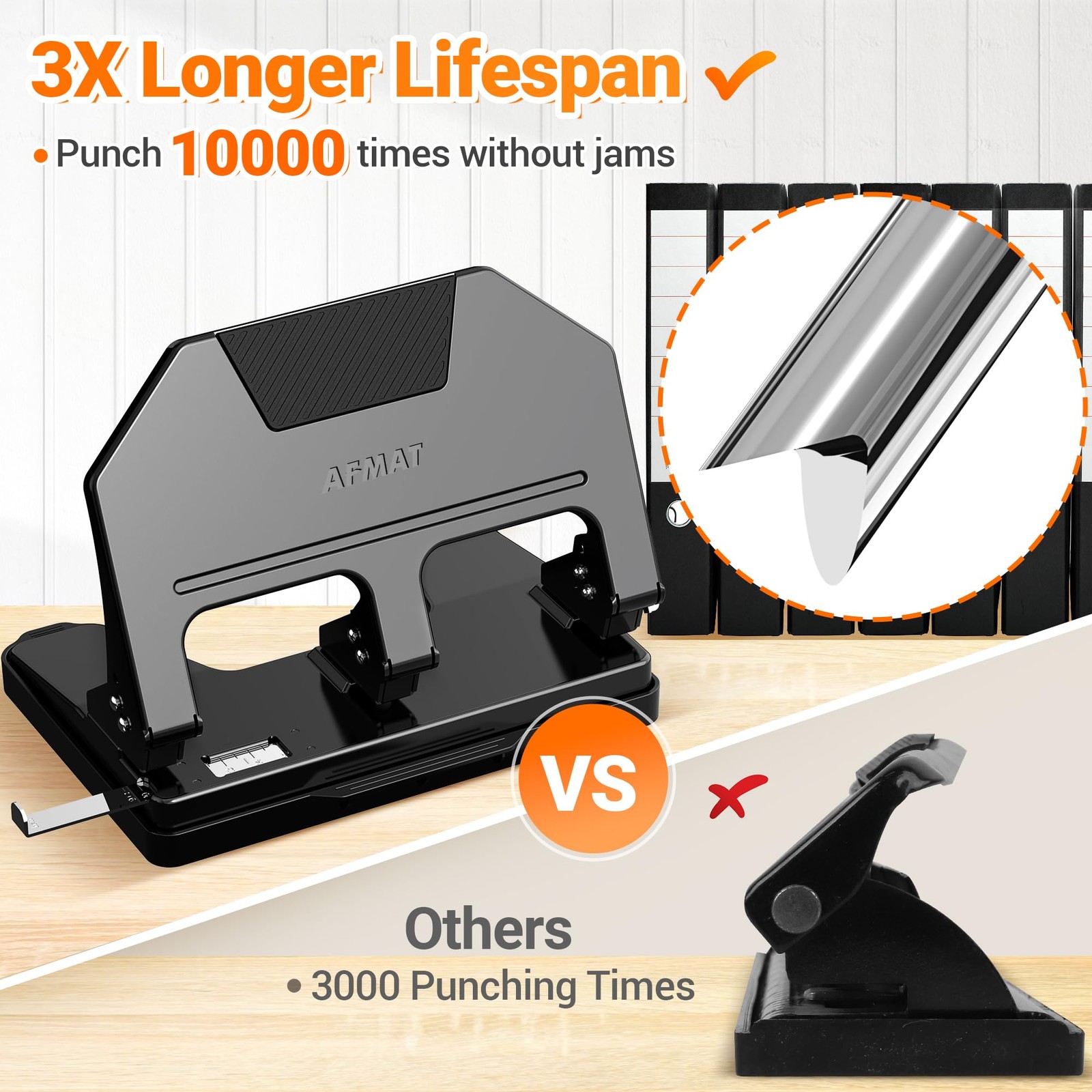 3 Hole Punch Heavy Duty, 9/32" Hole Diameter, 40-Sheet 3 Hole Puncher for Bin...