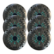 Kicker 6.5" 195 Watt Marine LED Speakers Qty 6 w/Charcoal Salt Water Grilles