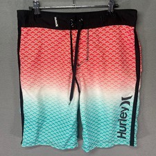 Hurley Board Shorts Mens 30 Red Teal Ombre Wave Swim Trunks