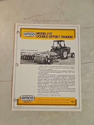 Vintage AMCO F17 Double Offset Tandem Harrows Sales Brochure Spec Sheet 