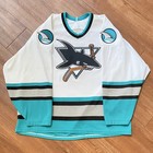 Vintage San Jose Sharks Ice Hockey NHL CCM Jersey Size Large White Real Black