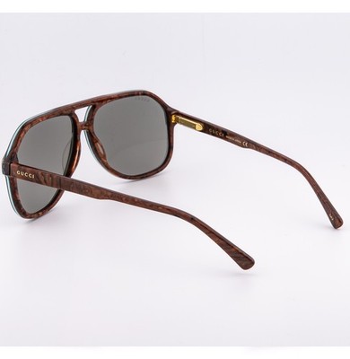 GUCCI 1042 Gg1042S Brown Wood Print Aviator Unisex Flex Arms