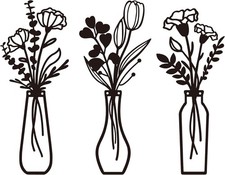 Metal Flowers Wall Arts 3 Pieces Black Metal Wall Decor Minimalist Art Wall Deco