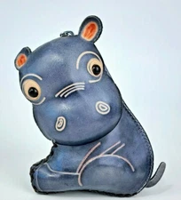 Handmade Leather Wallet Wristlet Animal Coin Purse Card Holder Hippopotamus 