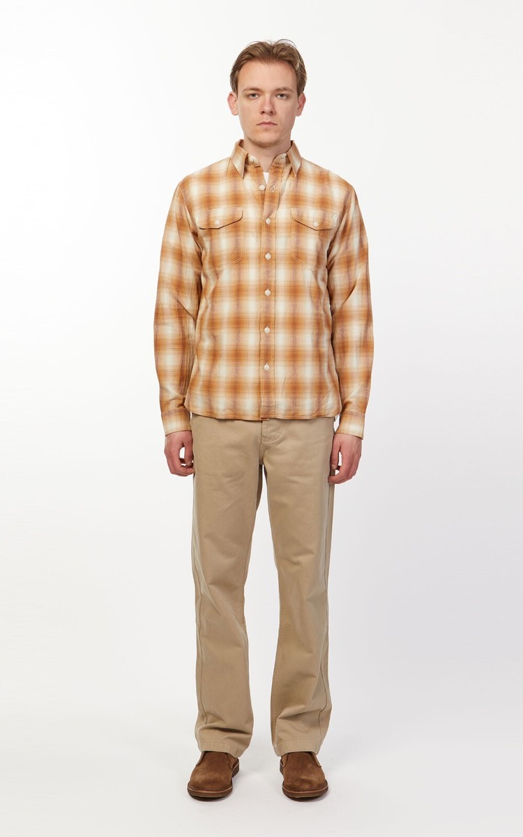 カ*ん様 RRL Ombre check boxy shirt Ralph Lauren RRL Mens Plaid Checked Tan Cream Ombre Western