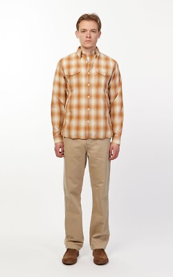 Ralph Lauren RRL Mens Plaid Checked Tan Cream Ombre Western