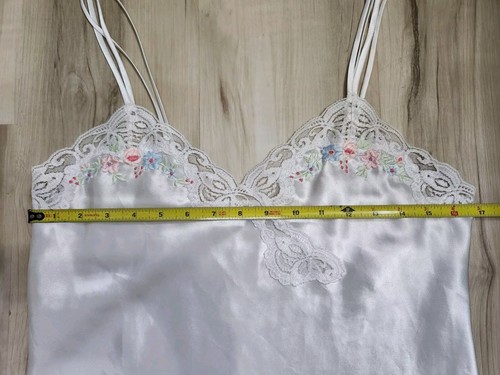 VTG 90’s Val Mode Small White Floral Slip Dress Lingerie Nightgown Cottagecore - Picture 6 of 12