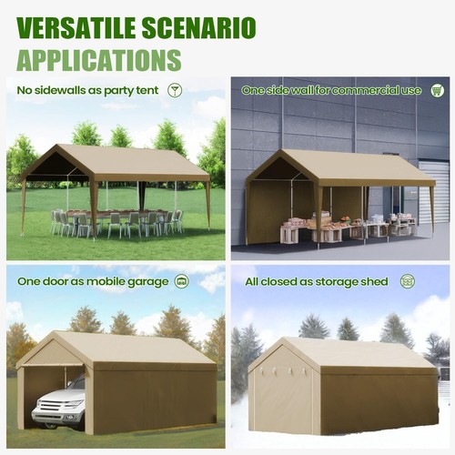 Outdoor 10'x20' Heavy Duty Carport w/2 Doors&2 Sidewalls,Canopy Garage Tent Shed - Picture 8 of 18