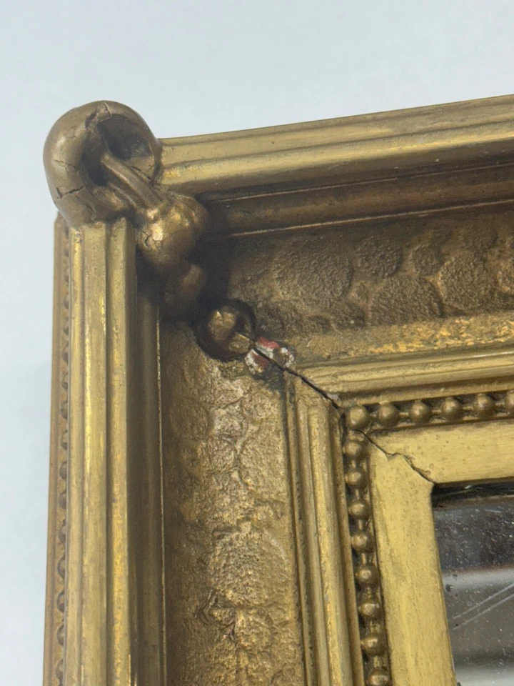 antiguo dorado temprano marco de espejo federal miniatura pintura al óleo profunda 1830 Foto 4 de 4