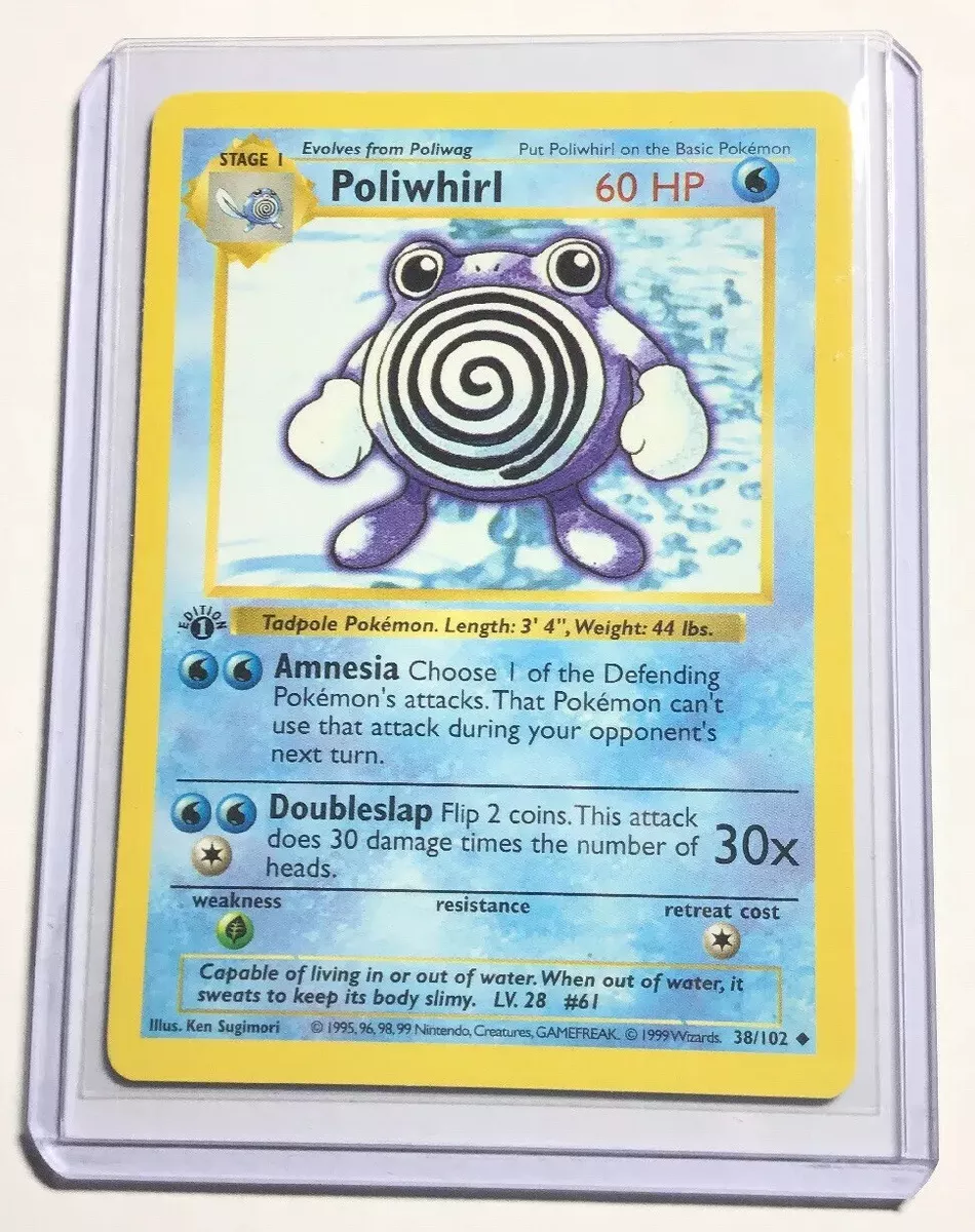 NM 1st edition SHADOWLESS Pokemon POLIWHIRL Card BASE Set 38/102 First Uncommon