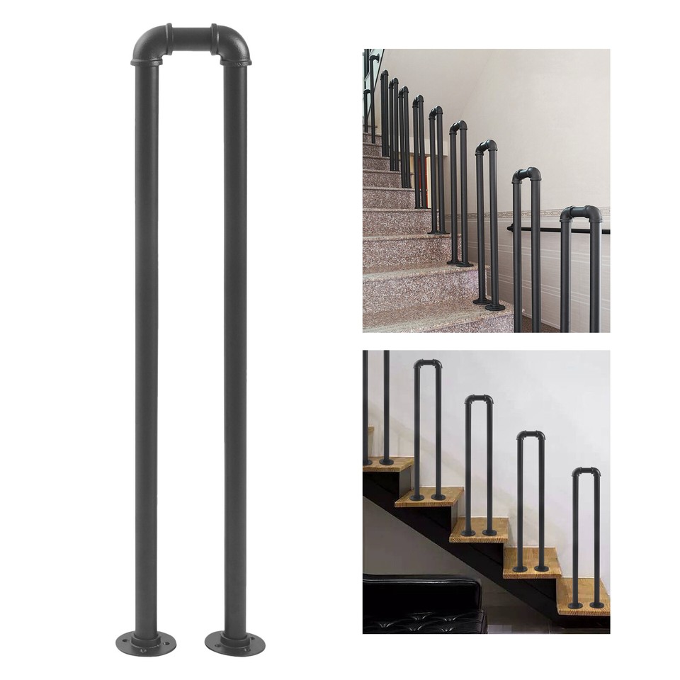 85cm Retro Matte Black Stair Handrail Safety Non-Slip U-Shaped Support ...