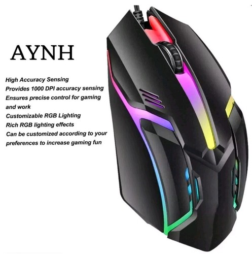 RGB LED Gaming Mouse Optical Very Fast USB Wired For Desktop Laptob 1000 Dpi - Picture 2 of 8