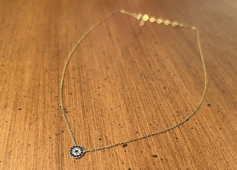 Colar feito à mão estilo olho mau azul-branco em corrente de ouro 17,5 pol. - Imagem 2 de 3