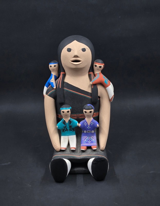 Cochiti Storyteller Doll Female Mother 4 Children Colorful Mary Quintana 5.5" H