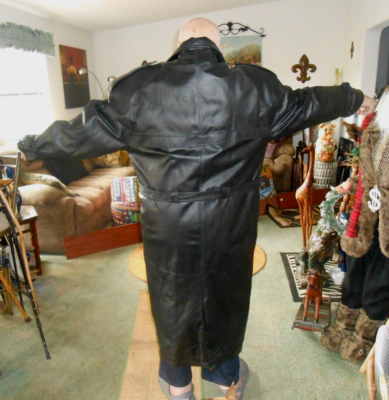Phase 2 Vintage Mens Black Leather Trench Coat W/ Zip Fleece Liner