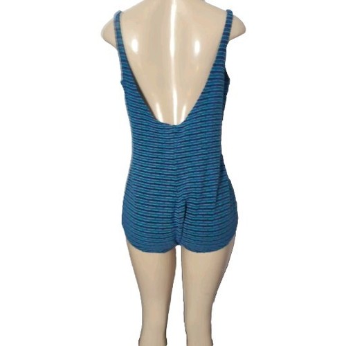 Vintage 60's 70's Jantzen Swimsuit Blue Knit Stripe One Piece Sz 14 - Picture 2 of 22
