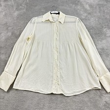 Barbara Bui Silk Button Up Shirt Women 42 Ivory Sheer Embroidery Peasant Cottage
