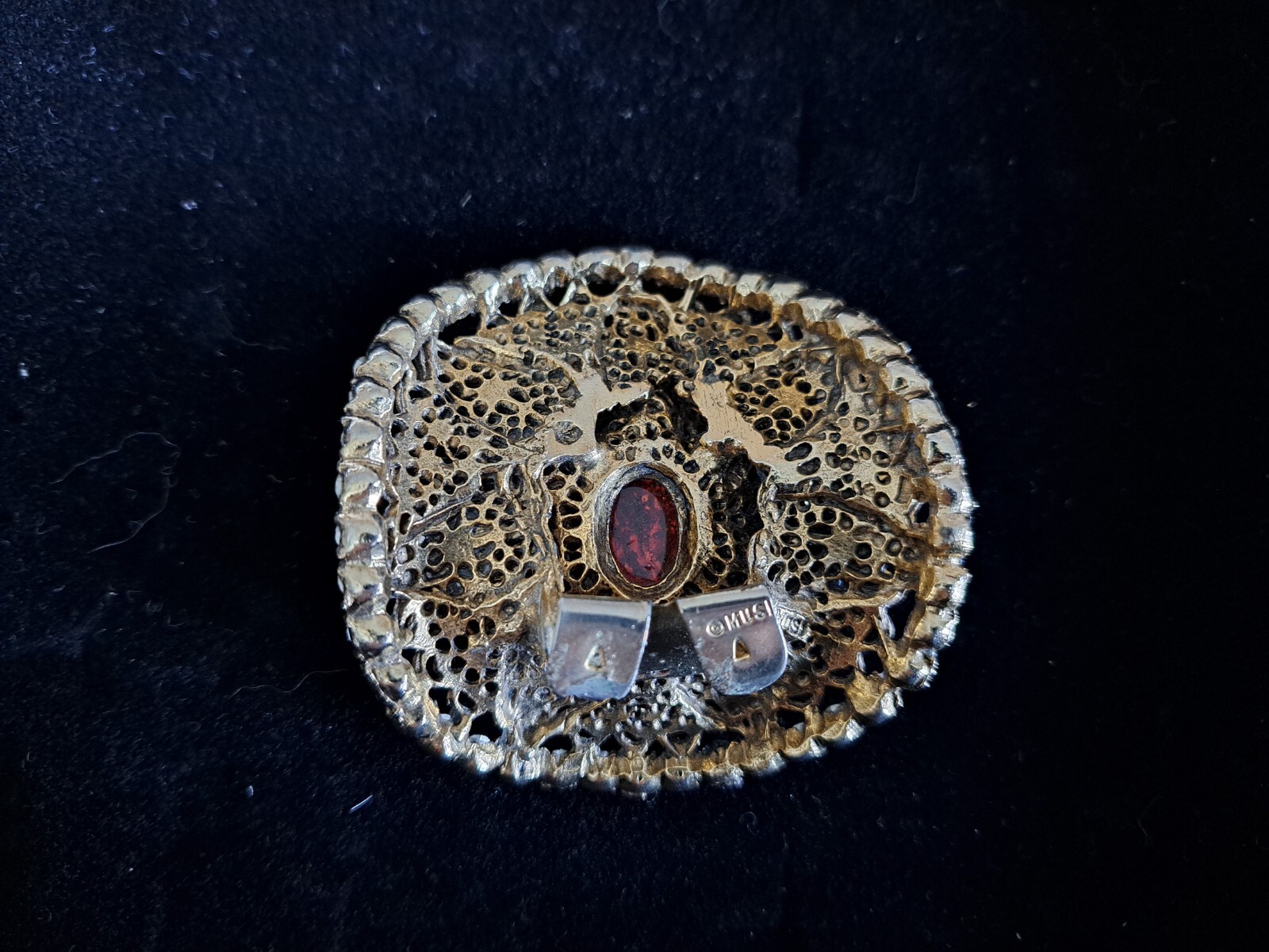 Vintage 1960s MUSI Shoe Clips Pair Gold Filigree Rhin… Gem