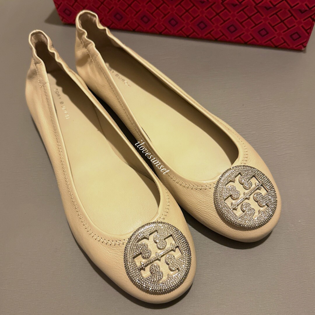S*a様 TORY BURCH Minnie Travel Ballet Pav NIB Size 9 {Tory Burch} Women's Minnie Travel Ballet Pave Flat