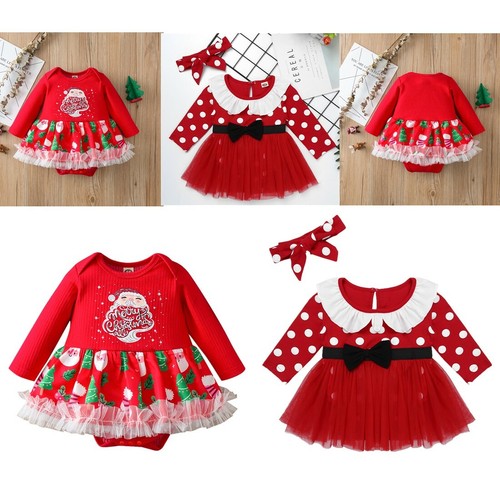 Baby Ragazze Romper vestito abiti Natale Babbo Natale Festa Neonato Tuta  Set | eBay