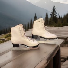 Canstar Lange Figure Skates Ice Skating Size 7 Leather White Blade SLM