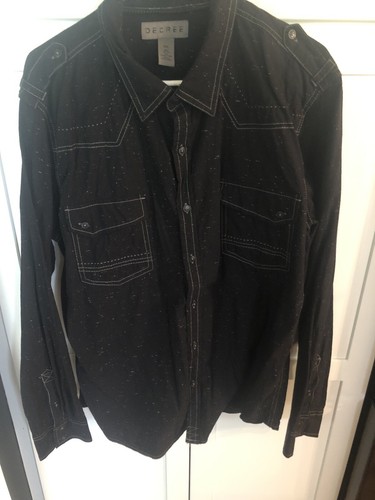 DECREE Mens Collared Long Sleeve BLK w/Grey Stitching/Flecks Epaulettes Sz XXL - Picture 2 of 9
