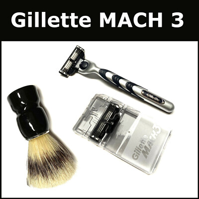 Gillette Mach 3 Rasier Set Rasierer + 1x Nachfüller + Rasierpinsel 