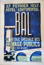 AFFICHE ORIGINALE EPOQUE. BAL.ECOLE SPECIALE DES TRAVAUX PUBLICS. ANDRE BRUYNEEL