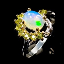 TOP Voll Opal Ring + Peridot - 925 Silber mit Weiß + GG Vergoldung - Gr. 55 - 56