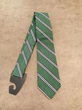 Brooks Brothers Boy's Green With Navy  White Stripes 100 Silk Necktie 44"