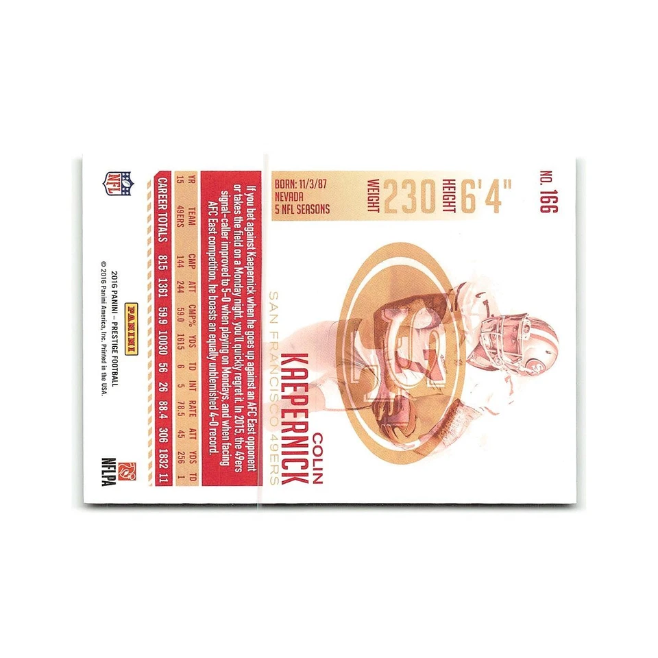 Colin Kaepernick 2016 Panini Prestige #166 San Francisco 49ers Football Card NM - Image 2 of 3
